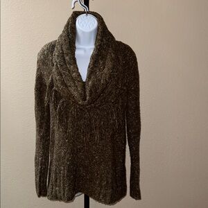 Kenzie Cowl Neck Fringe Boucle Knit Sweater Multi-color Olive Women’s Size XL